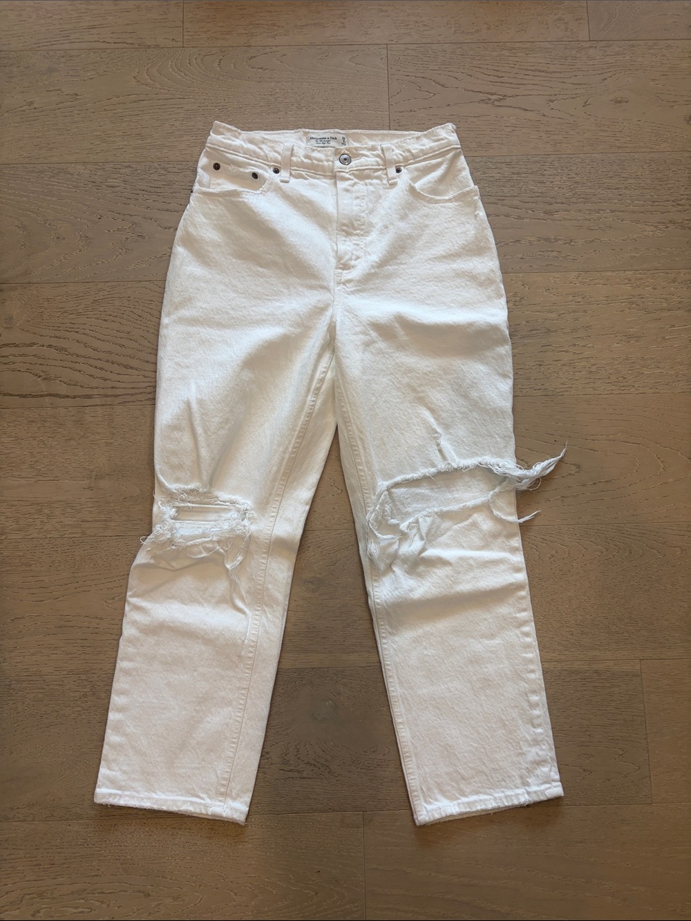 Abercrombie & Fitch White Distressed Boyfriend Jeans
